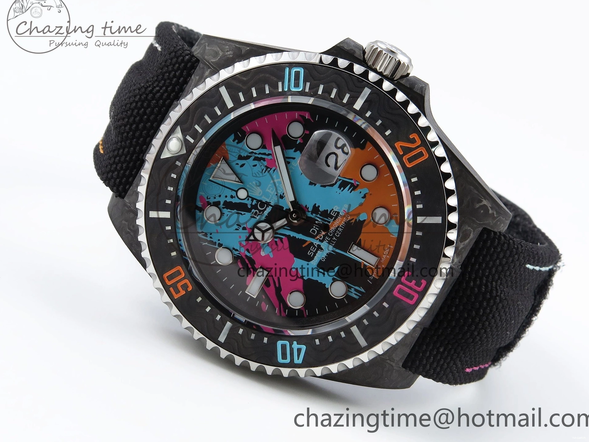 on Graffiti Nylon Best Black Carbon Strap A2824 DIWF Dweller Sea 43mm Edition Dial 0415